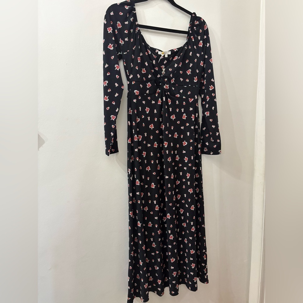 Boden Black and Pink Floral Long Sleeve maxi Dress - size 8